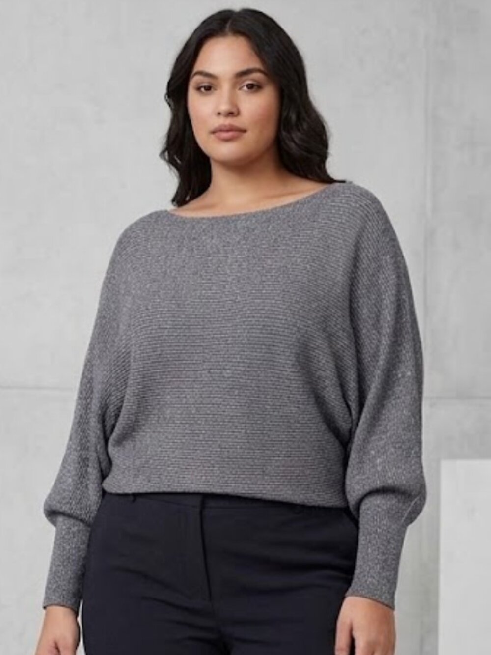 Philosophy Gray Metallic Sparkly Ribbed Knit Sweater